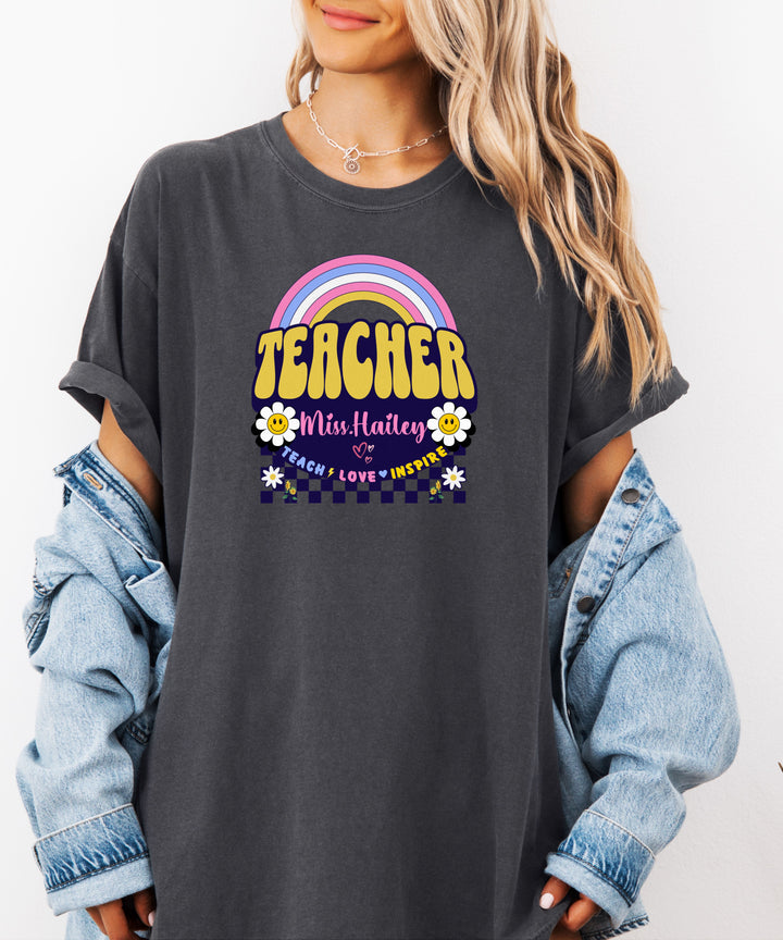 Custom Name Teacher Comfort Colors Retro T-shirt