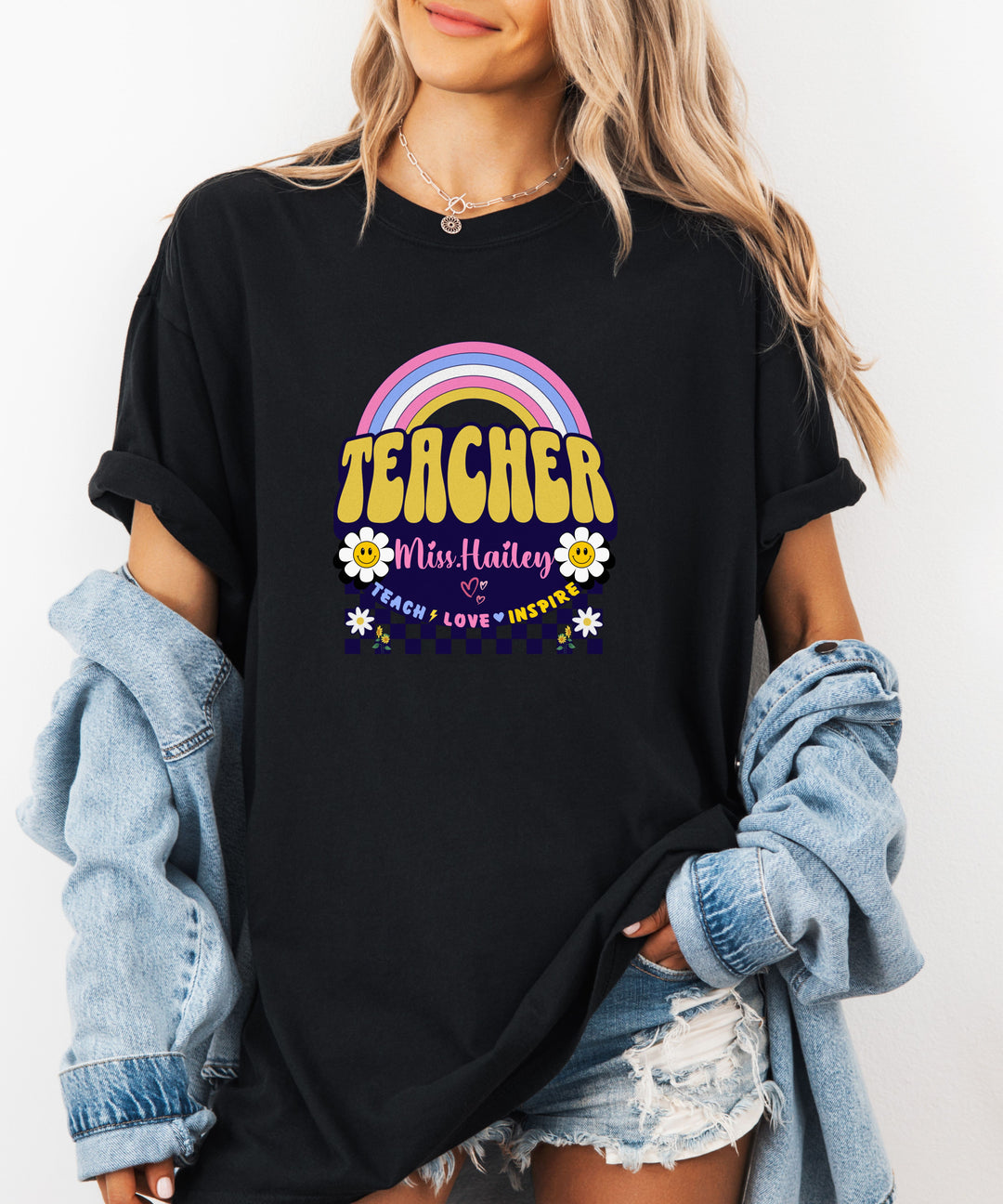 Custom Name Teacher Comfort Colors Retro T-shirt