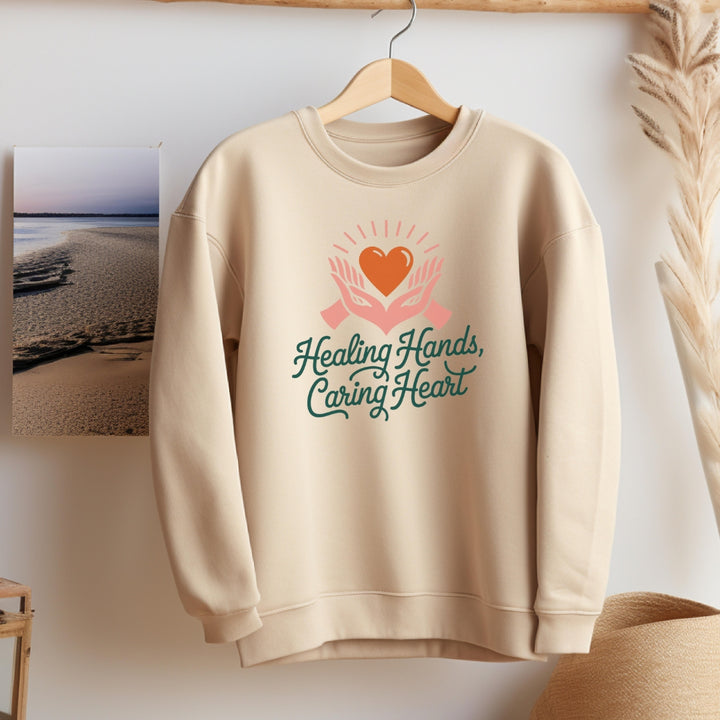 Healing Hands, Caring Heart Graphic Crewneck Sweatshirt