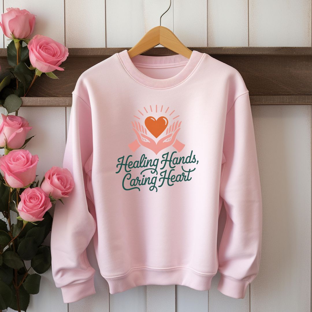 Healing Hands, Caring Heart Graphic Crewneck Sweatshirt