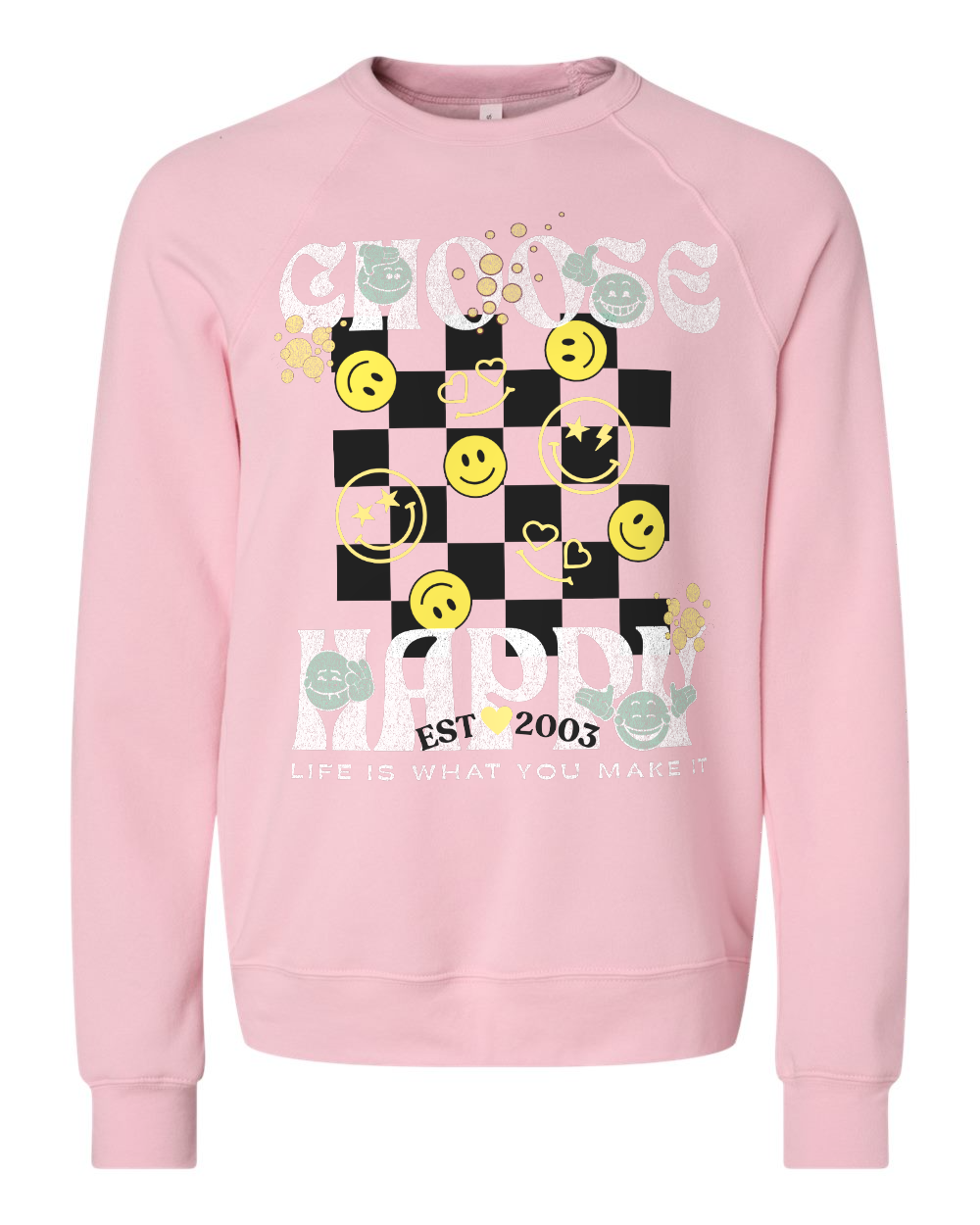 Choose Happy Checkerboard Personalized Oversized Premium Crewneck Sweatshirt .